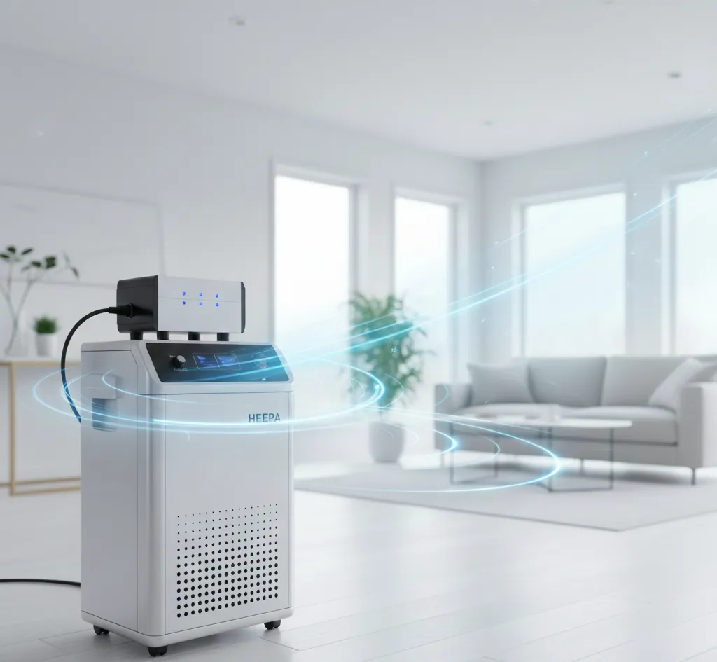 Industrial air scrubber cleaning smoke from air