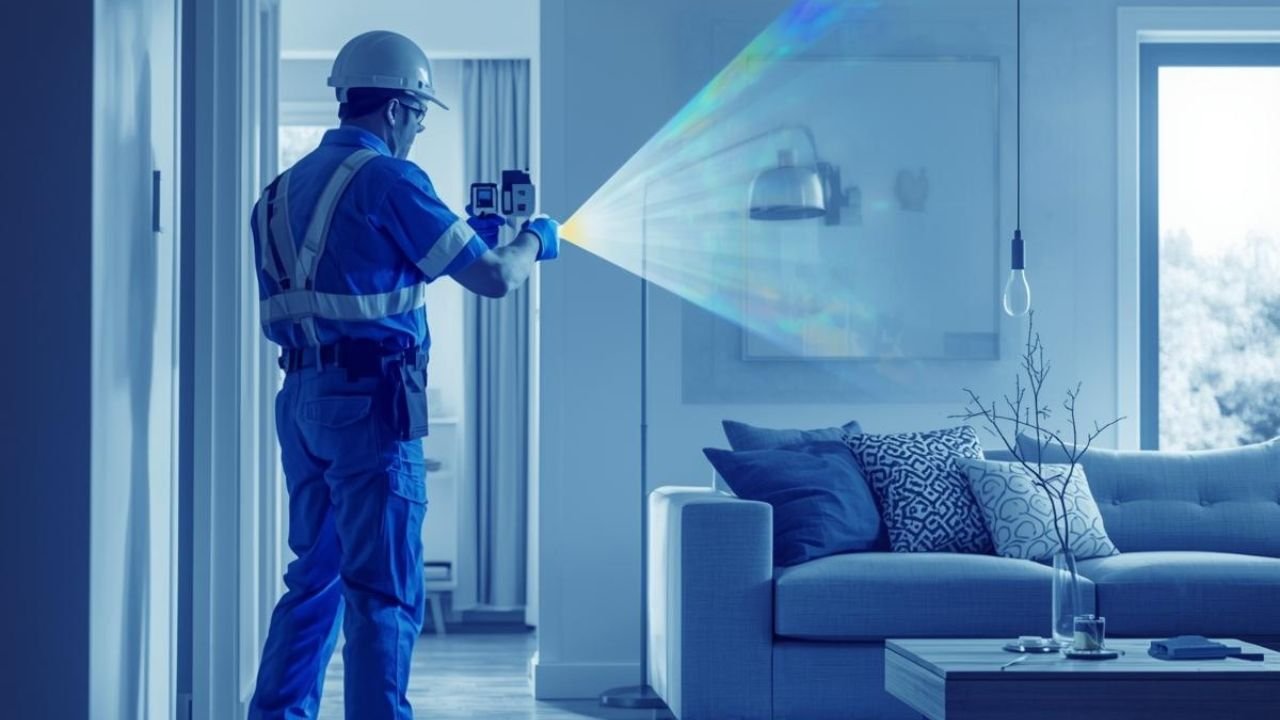 Technician explaining leak detection findings to homeowner